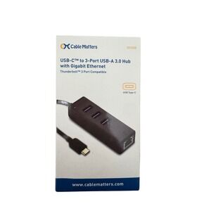 Cable Matters USB C‎ to 3 Port USB A 3.0 Hub Gigabit Ethernet Thunderbolt new